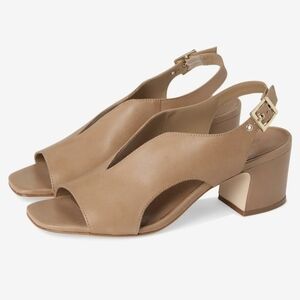 $238 Online Bernardo Bedford Slingback Heels In Sand 100% Leather Block Heel New